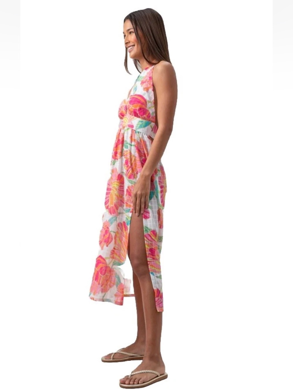 Trina Turk Poppy Floral Print High Neck Midi Dress Swim Cover Up Size Large NWT - Picture 4 of 14